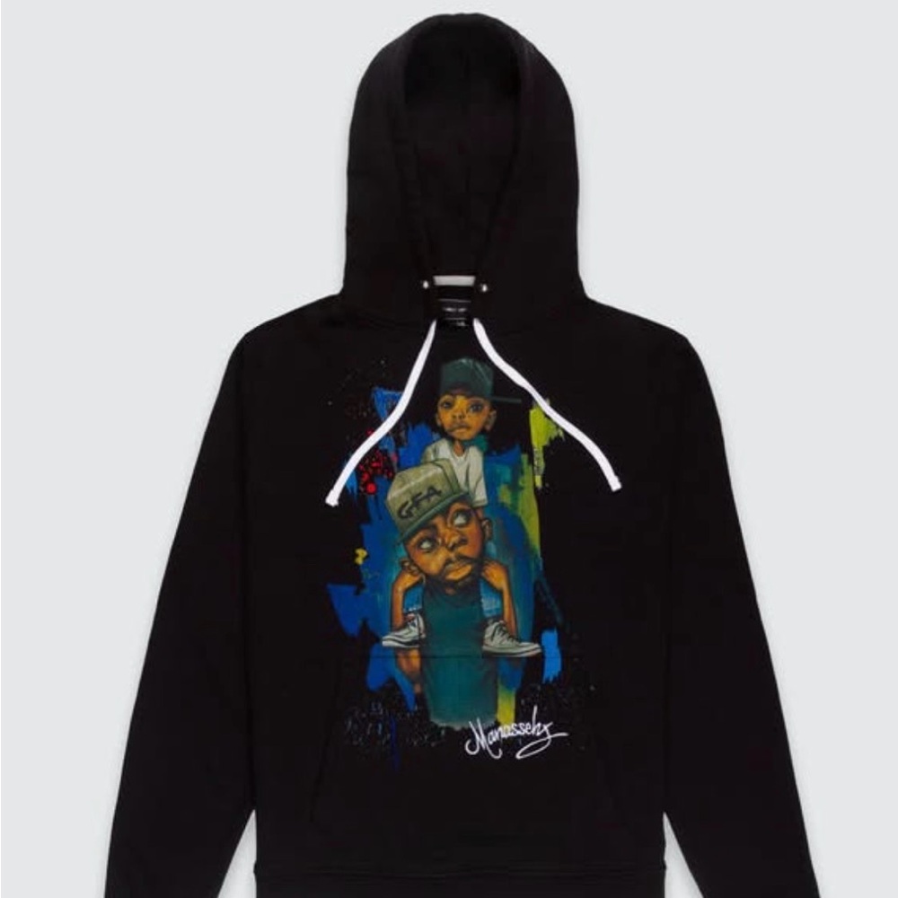 Black Graphic Hoodie Sweater STREETWEAR GOD FAMILY ART NWT Medium